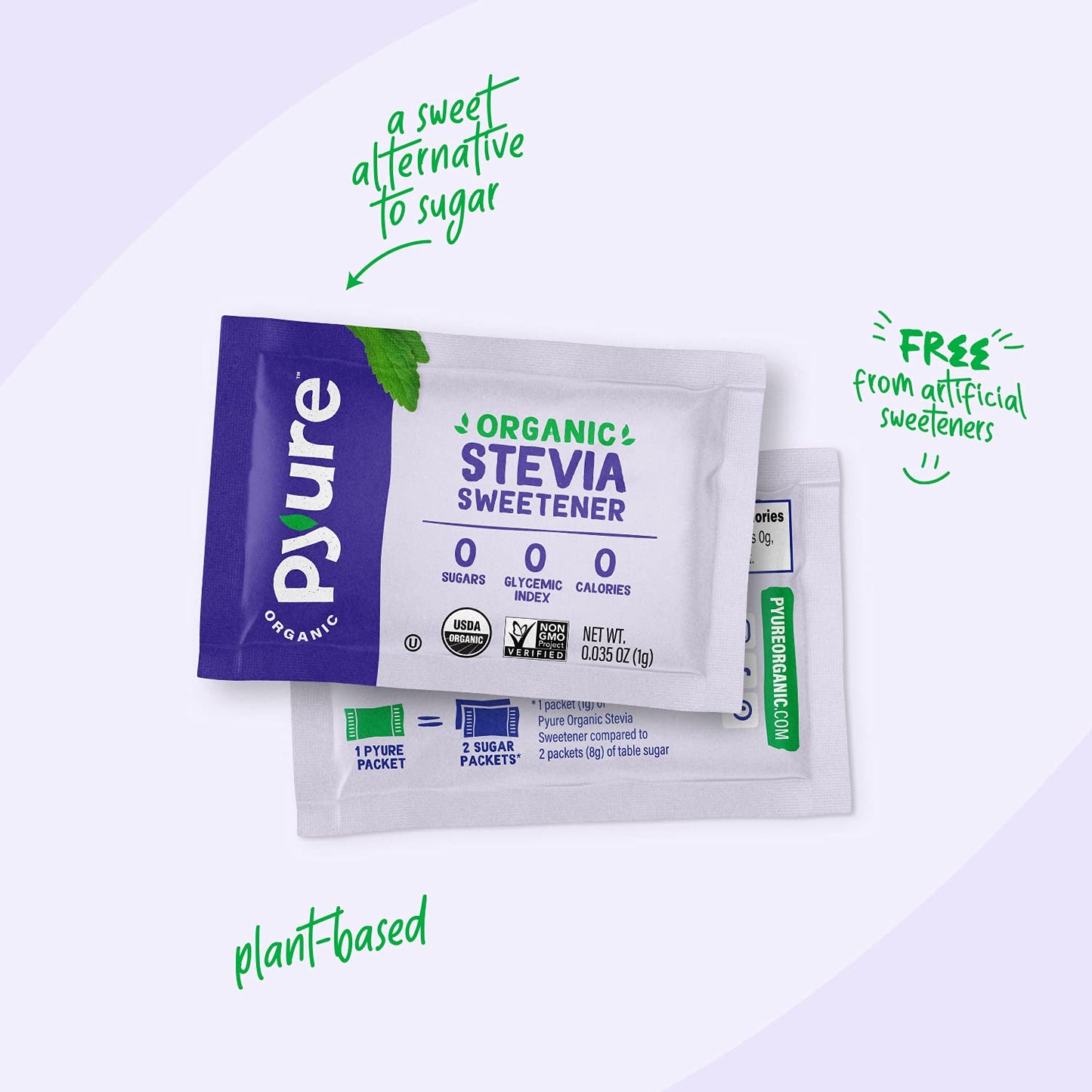 Pyure Organic Stevia Packets  Granulated Sugar Packets - White Sugar Substitute  Zero Carb, Zero Sugar, Zero Calorie Sweetener P