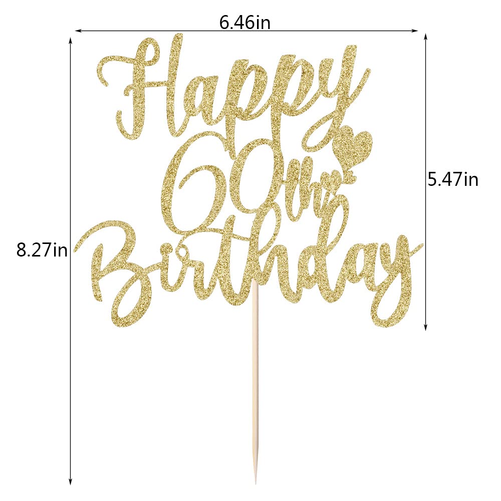 Yuinyo 60Th Handmade Glitter Happy Birthday Cake Topper, Cheers To 60Th Birthday Cake Bunting Decor,Birthday Party Decoration Su