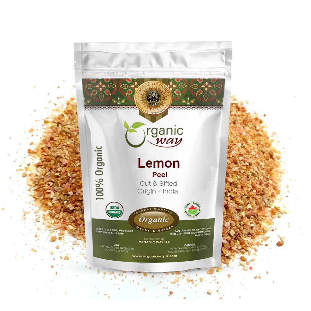 Organic Way Dried Lemon Peel Cut & Sifted - Organic, Vegan, Non-GMO, Gluten-Free, 1 LBS, USDA Certified, Origin: India