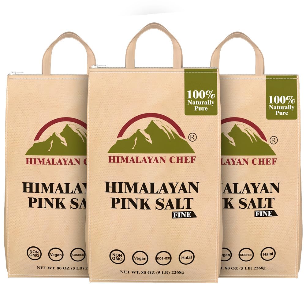Himalayan Chef Pink Himalayan Salt, Fine Grain, 15 lbs (3 x 5 Pound Bags)