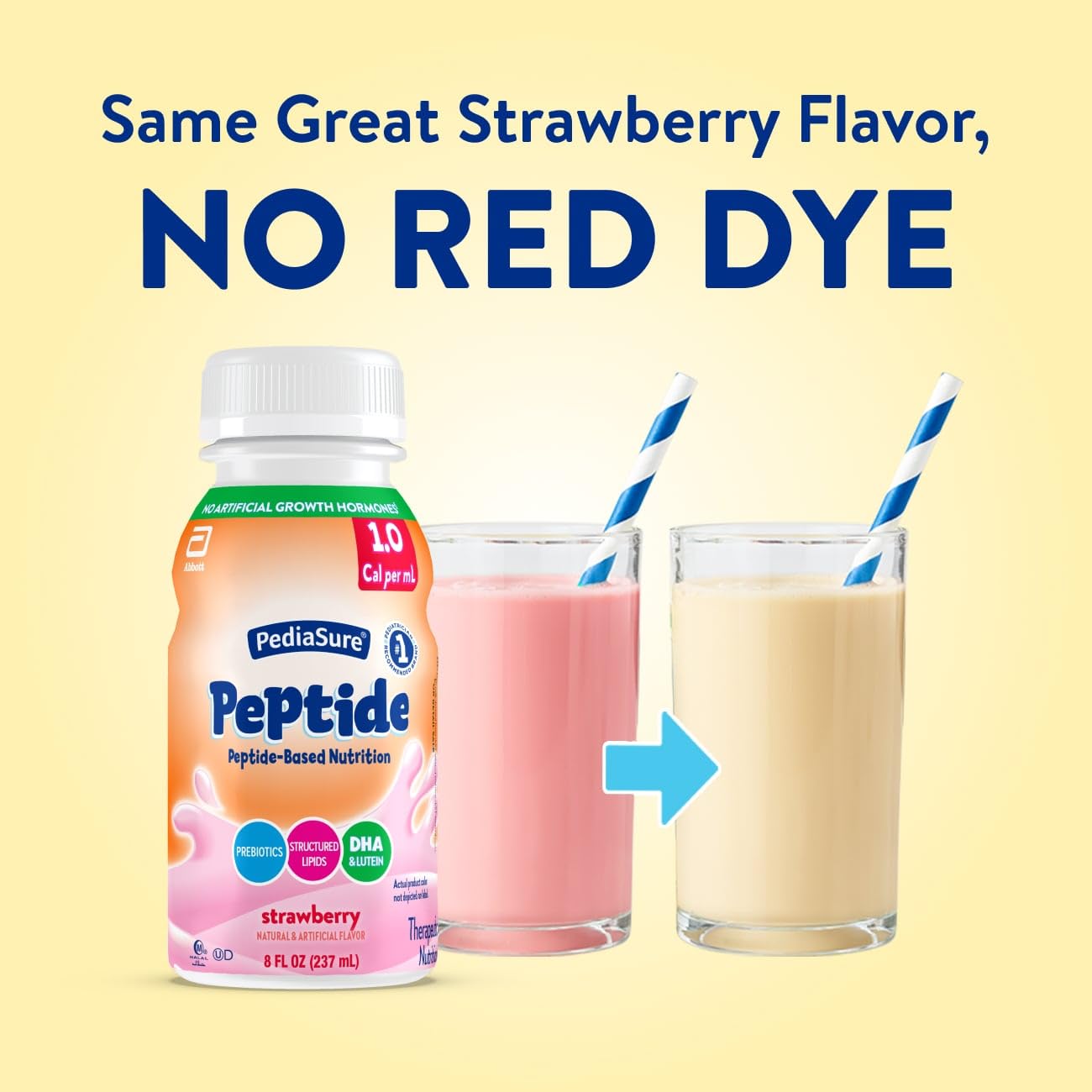PediaSure Peptide 1.0 Cal, Peptide-Based Formula, Sole-Source Nutrition Drink for Tube Feeding or Oral Nutrition, Strawberry, 8-