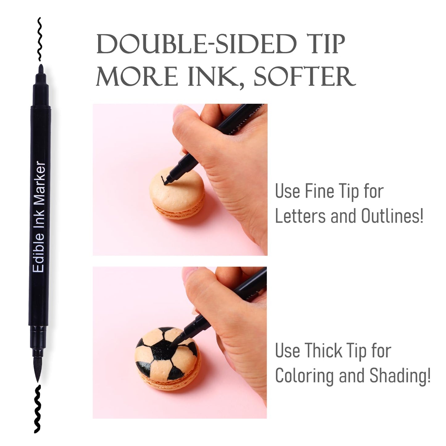 Edible Black Food Coloring Markers Double Tips 3Pcs Black Ink Pen Food Grade Gourmet Writer For Decorating Fondant Cakes Cookies