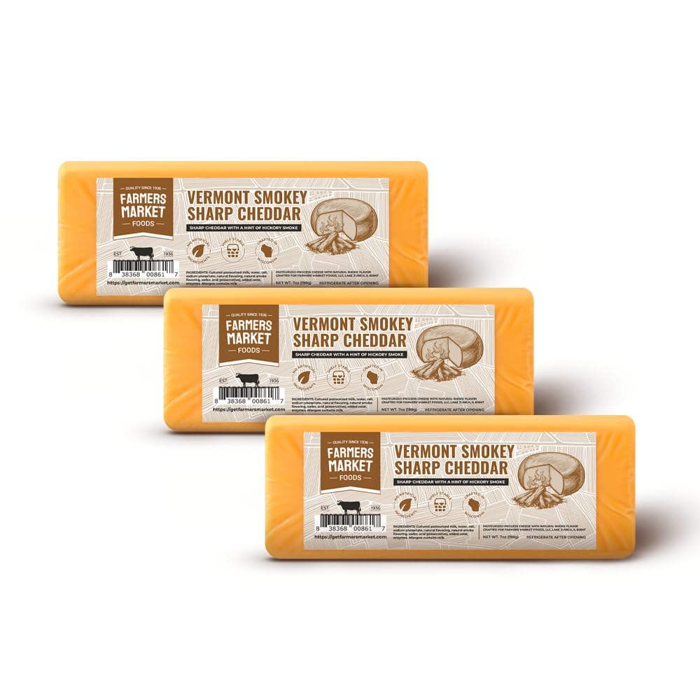 Farmers Market, Gluten Free, Keto, Paleo, Low Sodium, Zero Sugar, Wisconsin Cheese Gift Sets, 3-Pack, Vermont Smokey Sharp Chedd