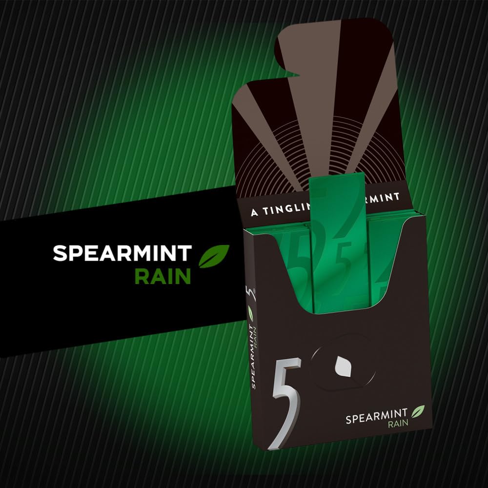 5 Gum Spearmint Rain Sugarfree Gum, 3 15-Piece Packages (Pack Of 5)