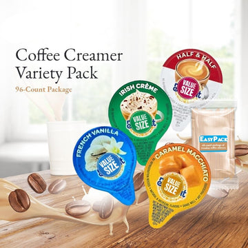 Easypack Coffee Creamer Liquid Singles Delight Caramel Macchiato, French Vanilla, Irish Cream And Lakes Mini Moo'S Half And Half
