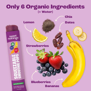 Sweet Nothings Banana Berry Organic Squeezable Smoothie Pops, 24 Pack, 2 Ounce, Dye-Free, No Added Sugar, Dairy-Free, Vegan