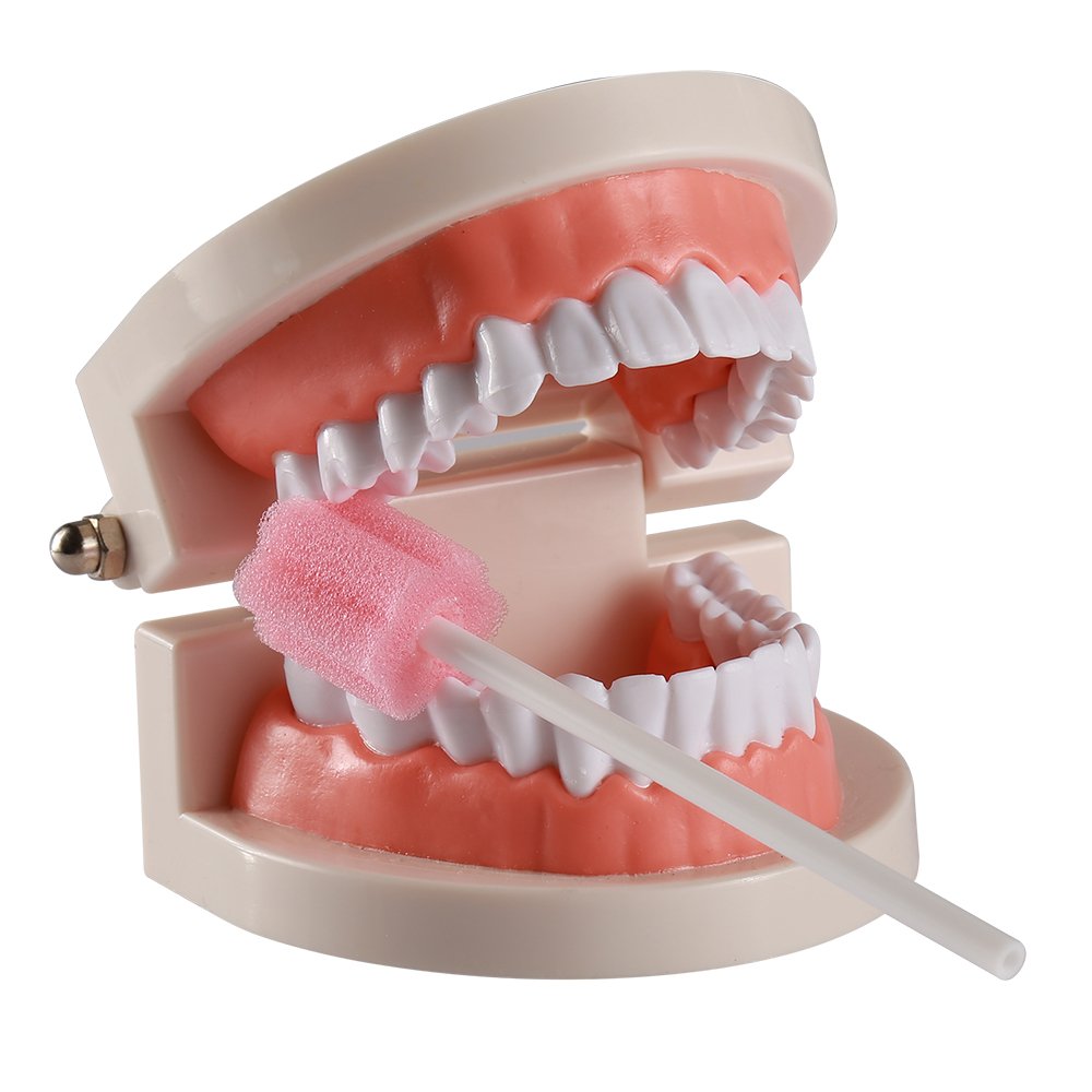 50 Disposable Oral Care Swabs, Sponge Dental Swabsticks Unflavored Sterile(Pink)