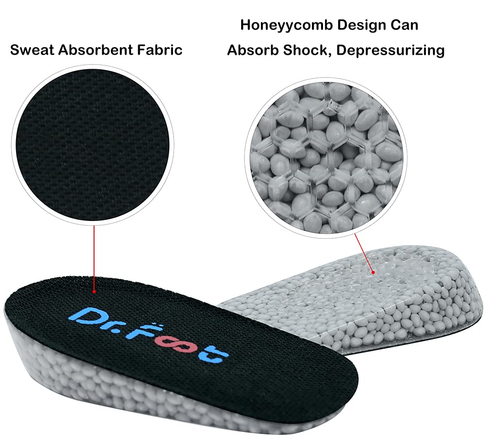 Dr. Foot'S Height Increase Insoles, Heel Cushion Inserts, Heel Lift Inserts For Leg Length Discrepancies (0.6'' Height, Black)