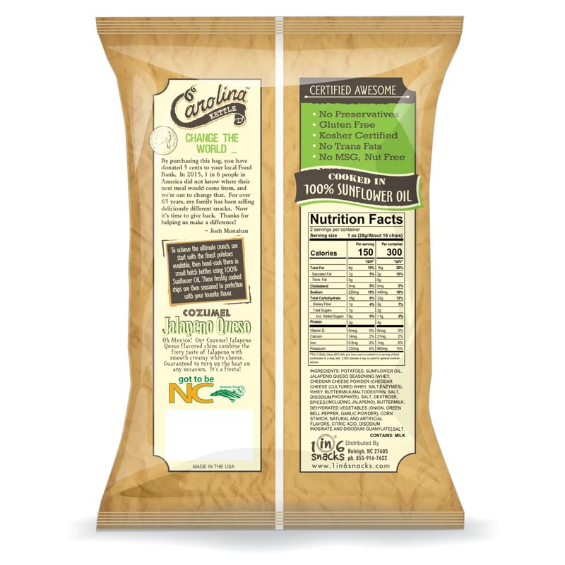 Carolina Cozumel Jalapeno Queso Kettle Cooked Potato Chips 2 oz. Bagged - Total Qty: 20