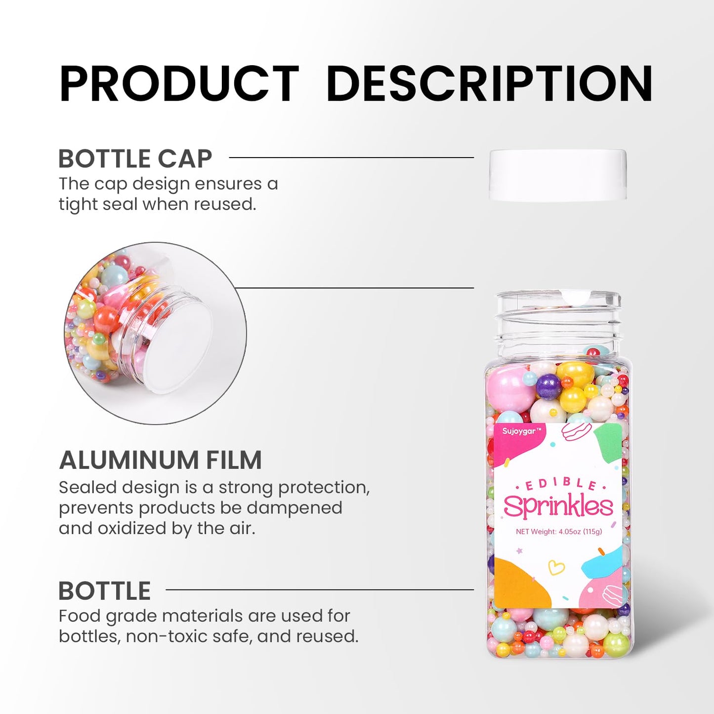 Silver Pearl Sprinkles For Cake Decorating,Metallic Sprinkles For Cupcake Toppers Baking Cookie Ice Cream, Lover Birthday Celebr