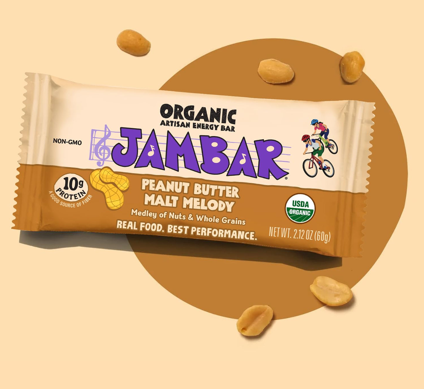 JAMBAR Organic Artisan Energy Bar - Malt Nut Melody - 12 Pack - 2.12 Ounce
