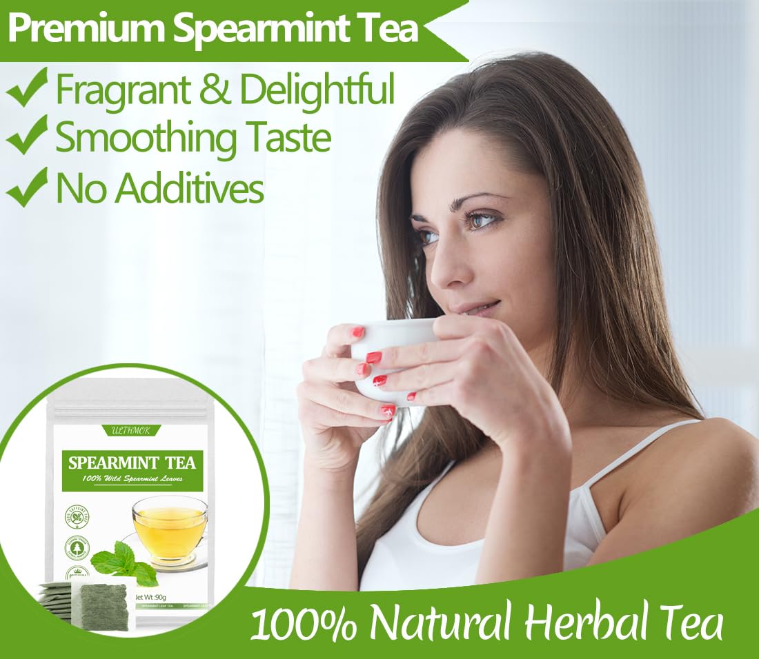 ULTHMOK Premium Spearmint Tea Bags, Caffeine Free, 60 Count, 100% Pure Natural Spearmint Leaves