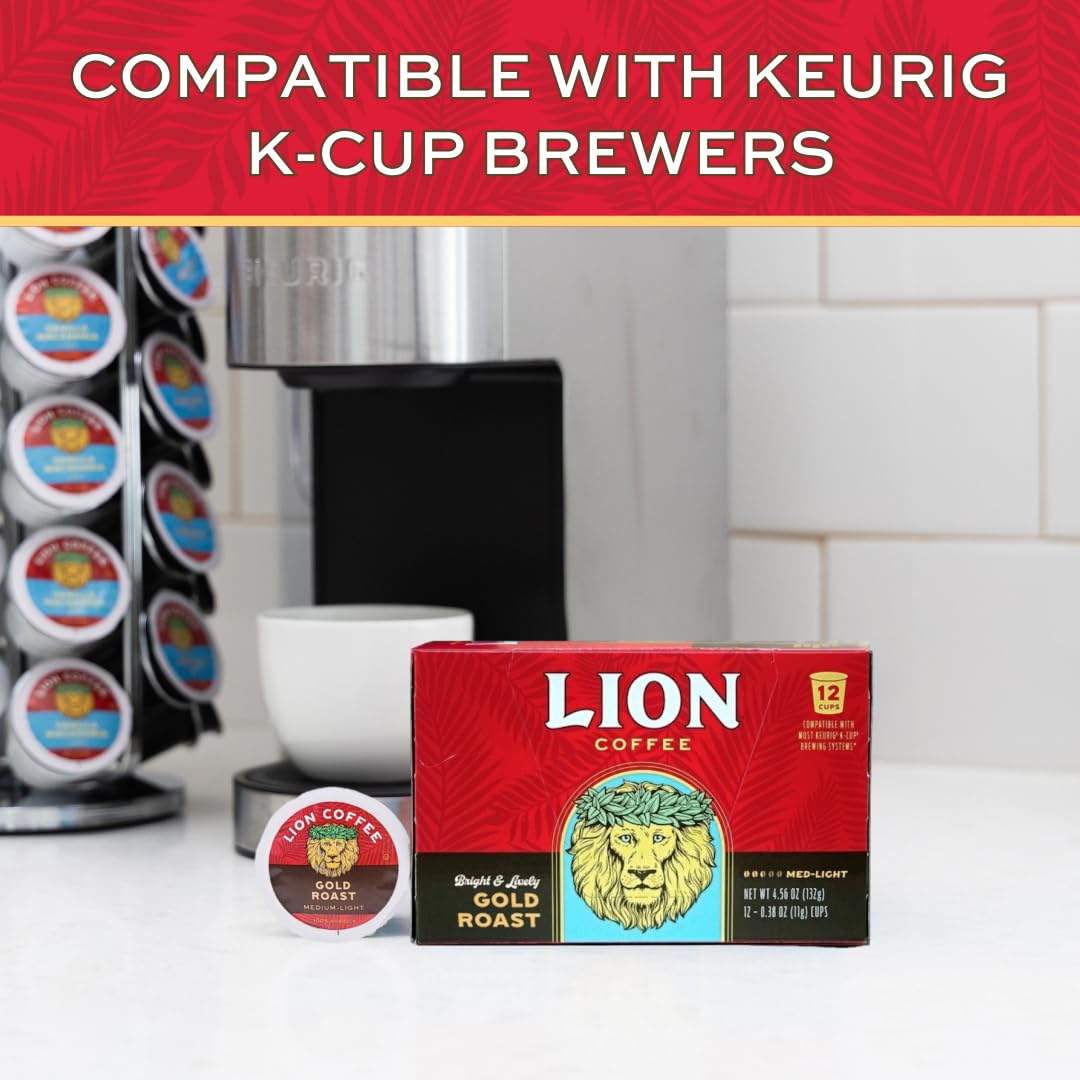 Lion Coffee Gold Roast Coffee Pods - Single-Serve Pods - Smooth Medium Roast - Arabica Coffee - Compatible With Single-Serve Bre
