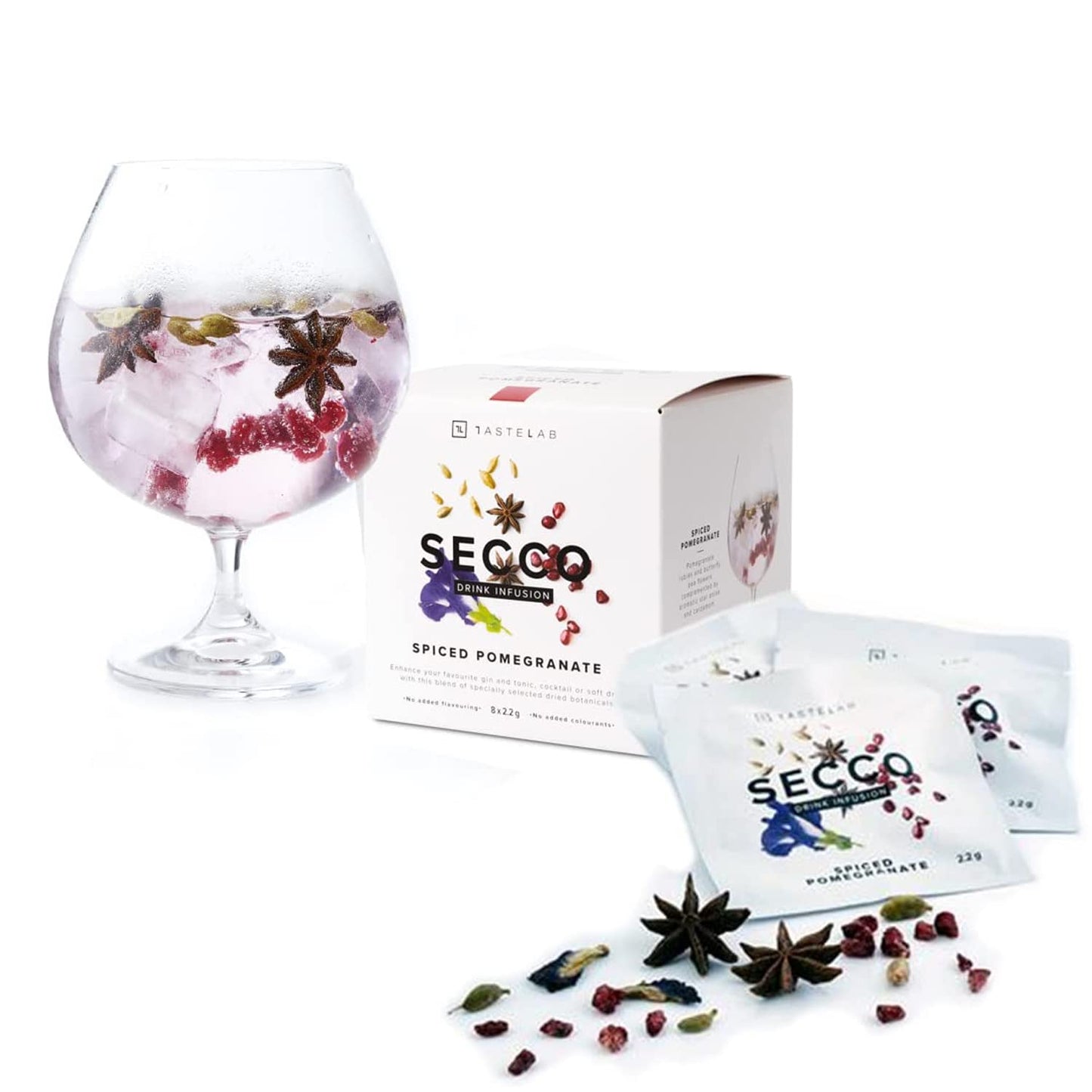 TASTELAB Spiced Pomegranate Infusion - Botanical Sachets for Cocktails, Box of 8 Packets