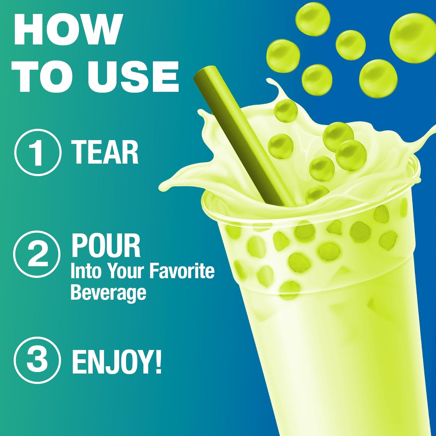 BOBAVIDA Popping Boba Pearls - Blue Raspberry & Green Apple - 2 Tubs - No Corn Syrup - Includes Straws