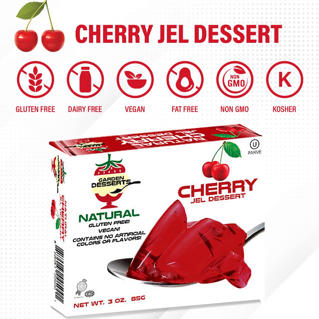 Natural Jello Dessert Mix - Vegan Jello By Garden Desserts [Cherry] Gluten Free, Dairy Free, Non Gmo, Kosher Gelatin Free Jello,