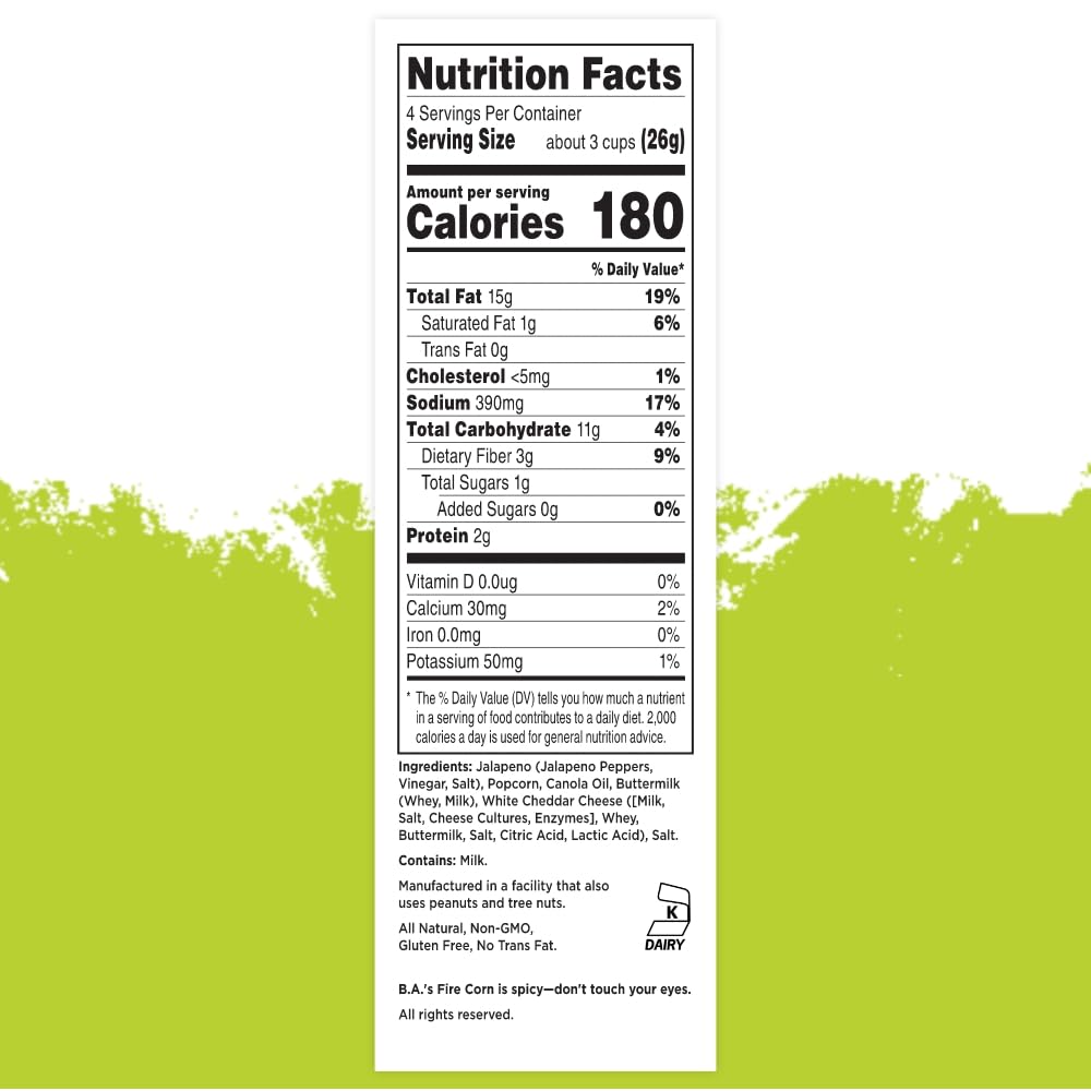 FIRE CORN Jalapeno Popcorn, White Cheddar Flavor, Gluten Free, Non-GMO, 27 oz Sharing Bags, Pack of 6