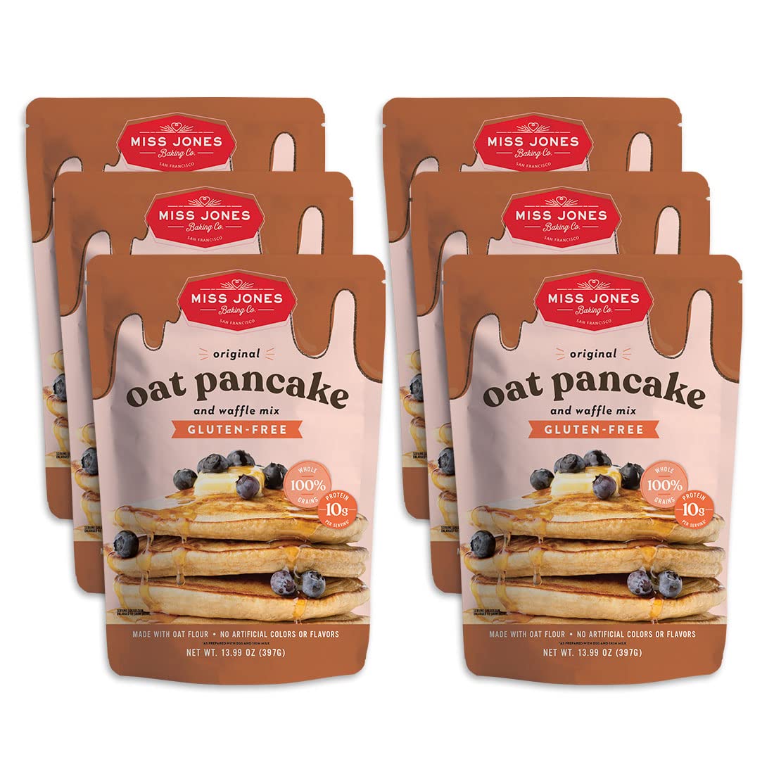 Miss Jones Baking Original Oat Pancake and Waffle Mix - Made with Oat Flour, Gluten Free, 10g of Protein, 100% Whole Grains,13.9
