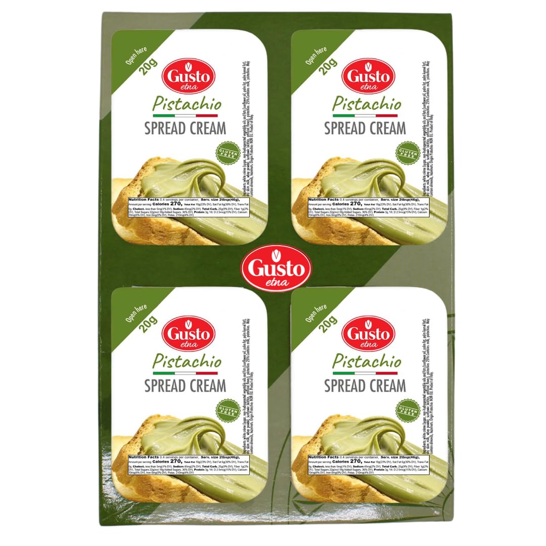 GUSTO ETNA Pistachio Cream Cups, Sweet Spread, Gluten-Free, 16 Cups, 20g Each