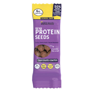 BRASS ROOTS Organic Incan Protein Seeds, Dark Chocolate Coated, 12 Pack, High Protein, Nut Free, 0.86 oz
