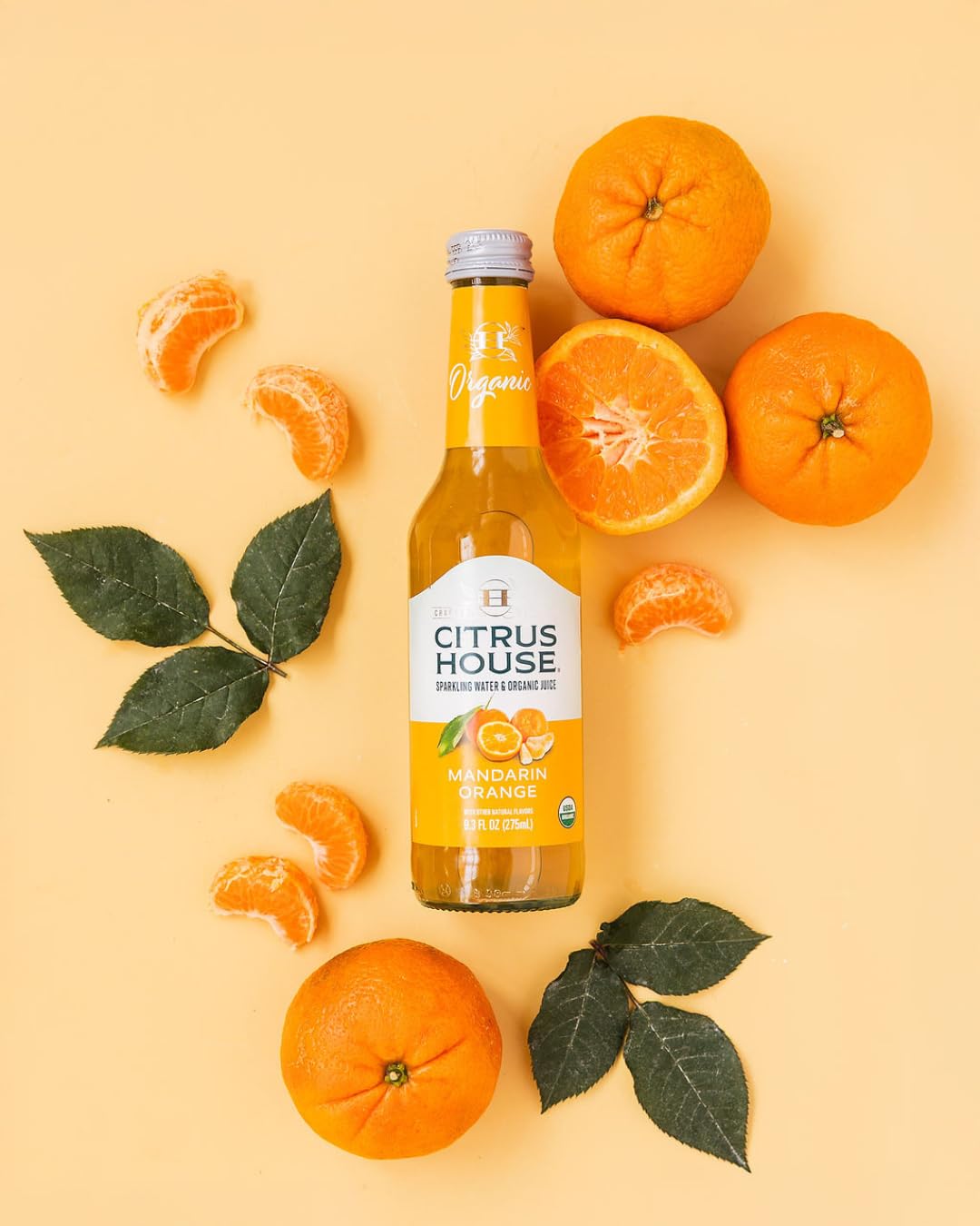 Citrus House Organic Sparkling Juice  Mandarin Orange  Modern Italian Soda  No Added Sugar  No Preservatives  9.3 Fl Oz Glass Bottle (Pack of 12)