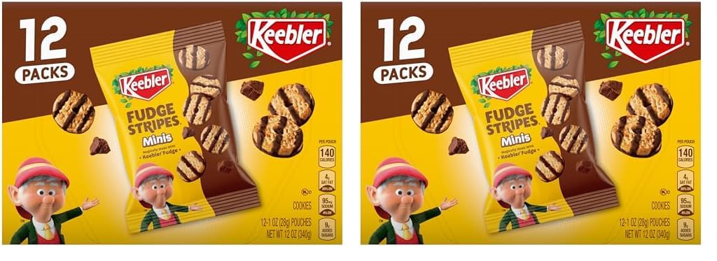 Keebler On-The-Go Fudge Stripes Cookies, 12 Count (Pack of 2)