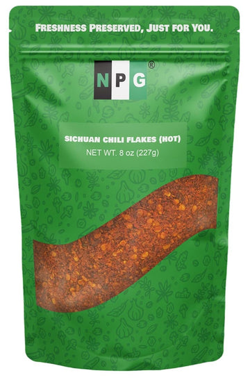 Npg Authentic Sichuan Chili Flakes 8 Ounces, Extra Hot, Szechuan Crushed Red Chili Pepper Flakes Bulk, Essential Spice Seasoning