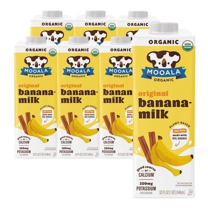 Mooala - Organic Original Bananamilk, 32 oz (Pack of 6) - Shelf-Stable, Non-Dairy, Nut-Free, Gluten-Free, Plant-Based Beverage