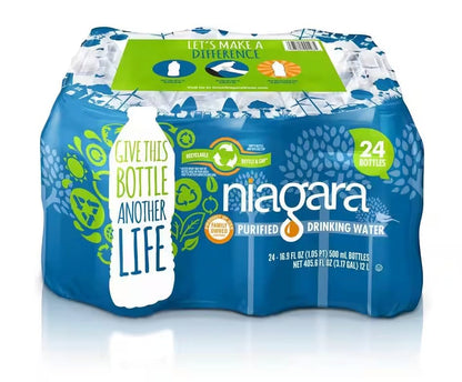 Niagara 16.9 fl oz Purified Drinking Water Bottles (24-Pack), BPA-Free Eco-Air Bottles, Reverse Osmosis & Micron Filtration, Gre