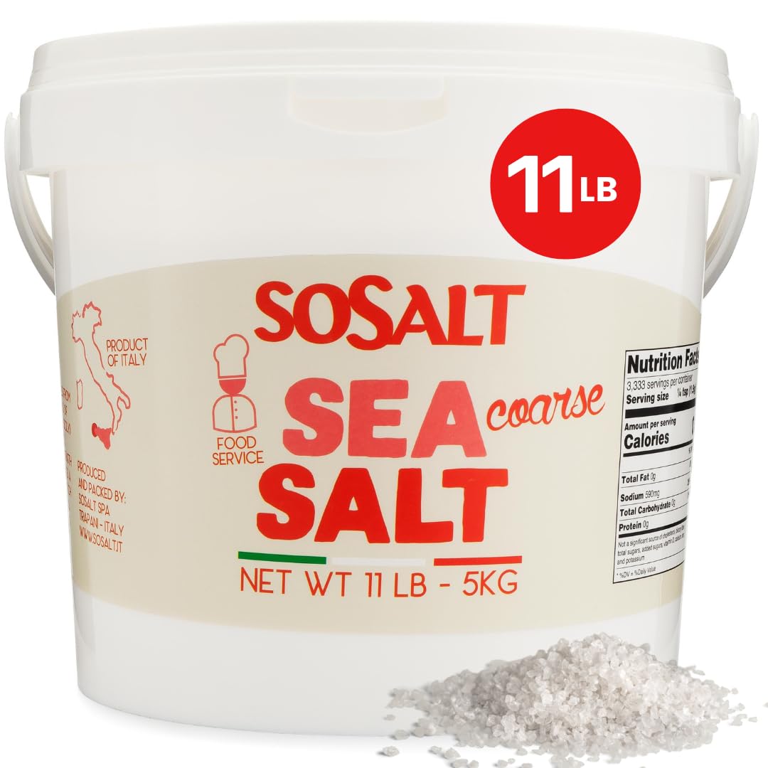 SOSALT DAL MARE DI TRAPANI Coarse Sea Salt, All Natural, Kosher, 5kg (11 lb) Foodservice Bucket