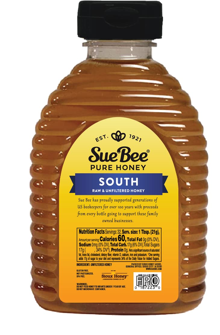Sue Bee Honey Regional Southern Usa Honey, Strained, Unfiltered Beekeeper-Owned Co-Op Honey, 24-Ounce