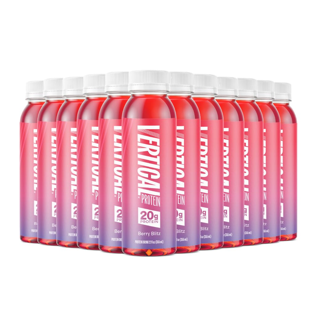 Vertical Protein Berry Blitz Ready To Drink Pack Of 12  Low Calorie  Protein Water Drinks W/ 20G Of Whey Isolate  Clear Nutritional Drinks