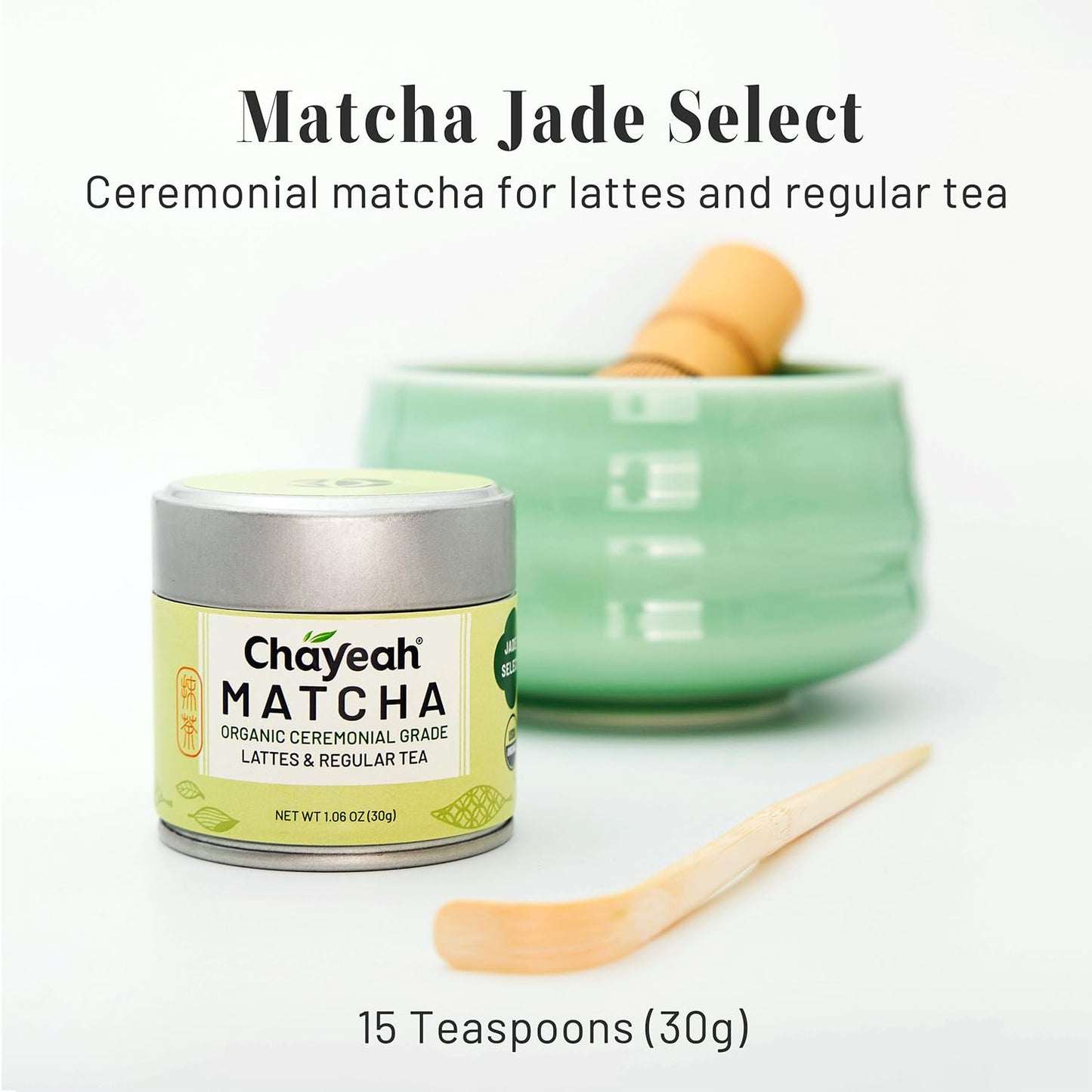 Chayeah, Jade Select Matcha For Lattes & Regular Tea, Organic Ceremonial Grade Matcha Green Tea Powder, First Harvest (1.06 Oz T