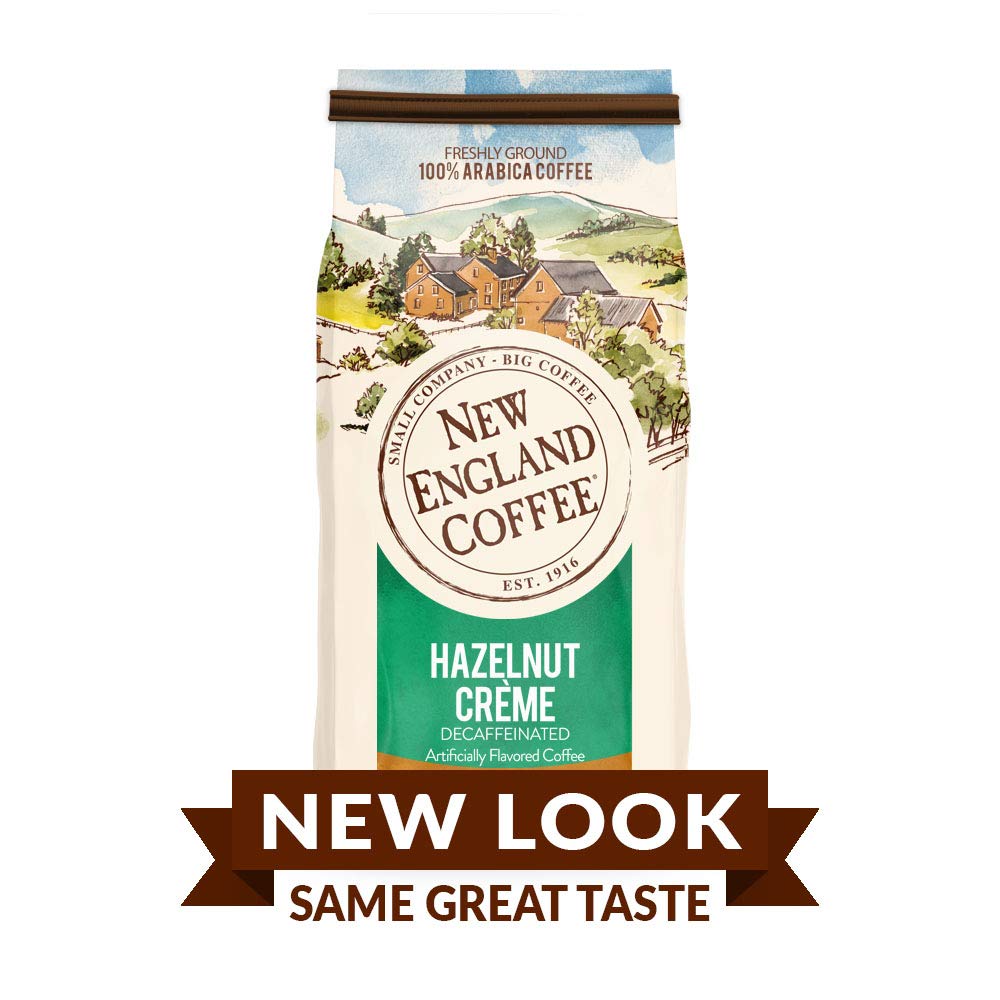 New England Coffee Hazelnut Crème Decaffeinated Medium Roast Ground Coffee, 10Oz Bag (Pack Of 1)