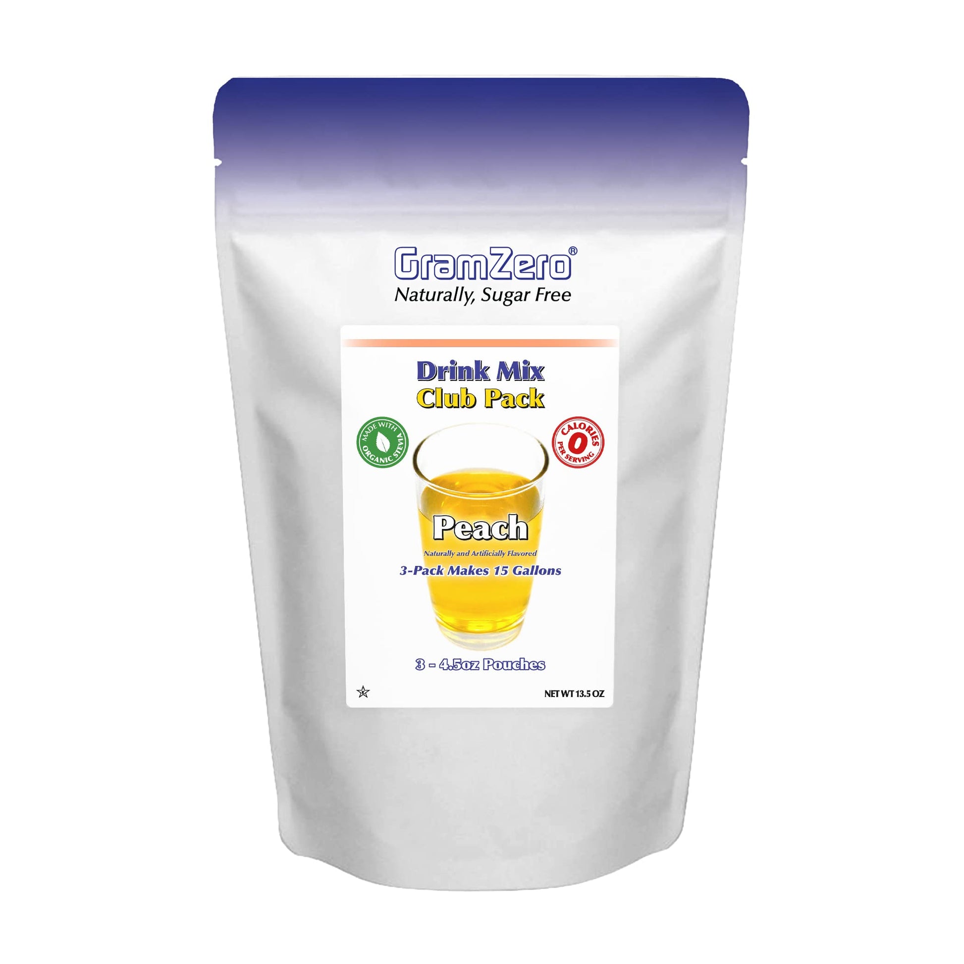 Gramzero Peach Zero Calorie Sugar Free Drink Mix, Great For Nutrition Club Loaded Teas, Stevia Sweetened