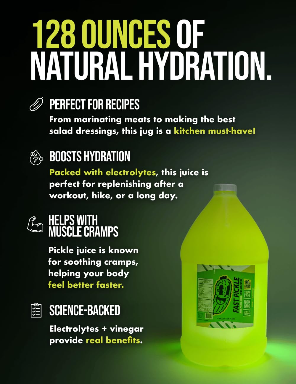 Fast Pickle Pickle Juice - 1 Gallon Electrolyte Drink for Hydration  Muscle Cramps & Recovery  No Sugar  Natural Ingredients