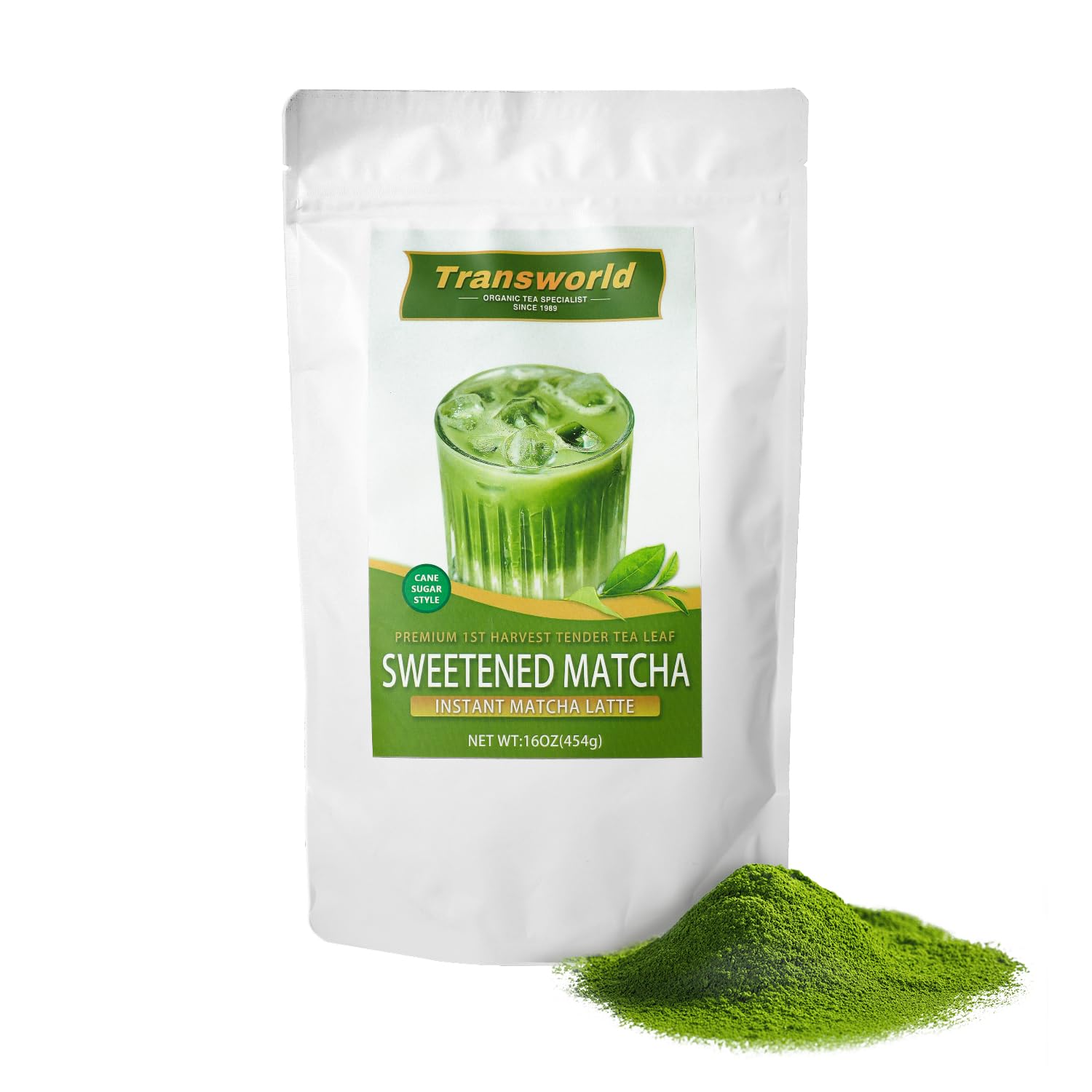 Sweetened Matcha Green Tea Powder Sweet Powder Instant Matcha Latte Blend 100% Pure Premium Matcha for Latte 16oz(454g) Jiuyu