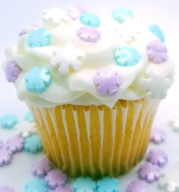 Ncs Blue, Purple And White Snowflakes Edible Candy Toppers, 8 Ounces - Great For Cupcakes, Cookies, Cakes, Cake Pops, And Party