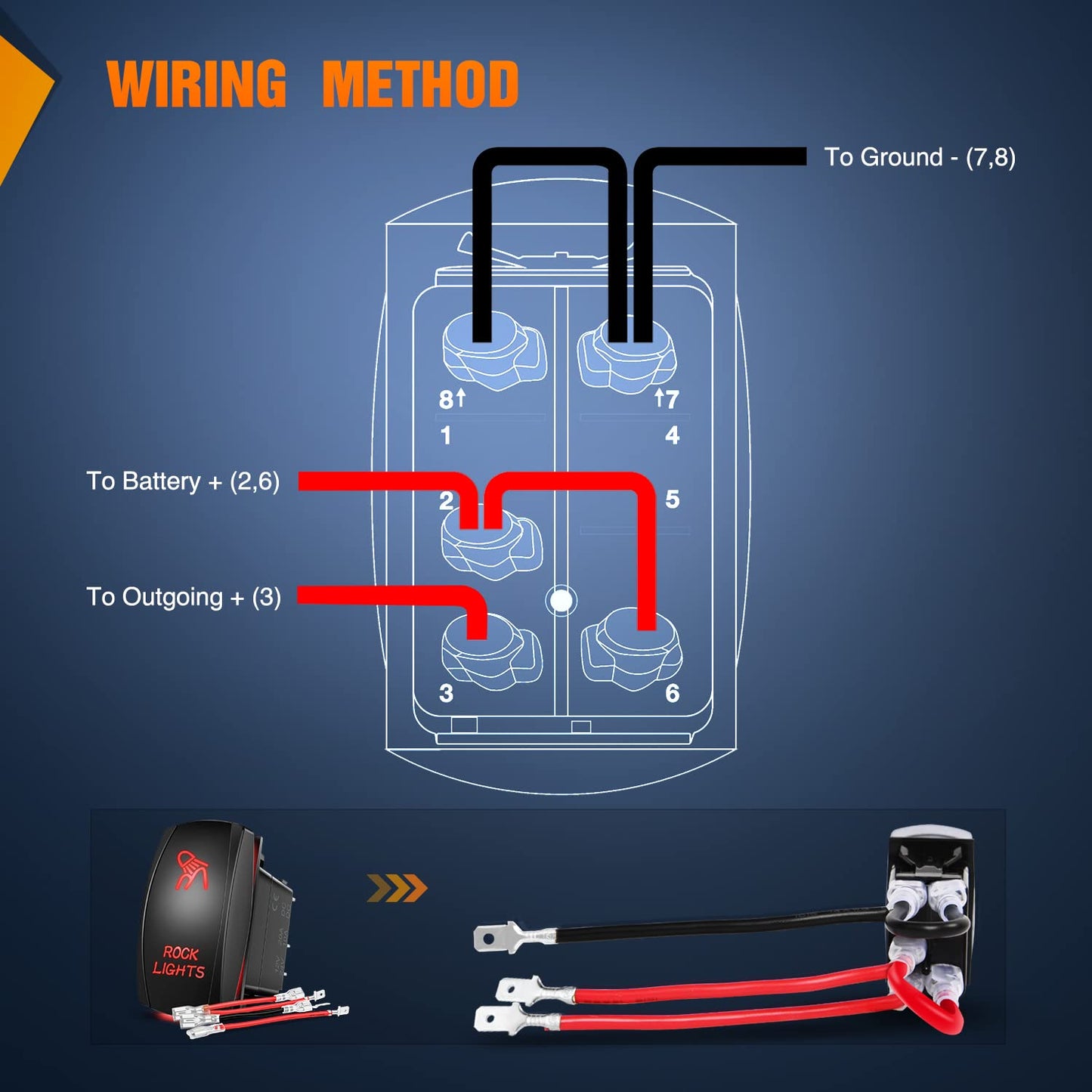 Nilight Rock Lights Rocker Switch Led Light Bar Switch 5Pin Laser On Off Spst Switches 20A12V 10A24V Switch Red With Jumper Wire