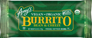 Amys Frozen Burrito, Vegan Bean & Cheeze, Gluten Free, Non-Dairy, 6.3 oz.