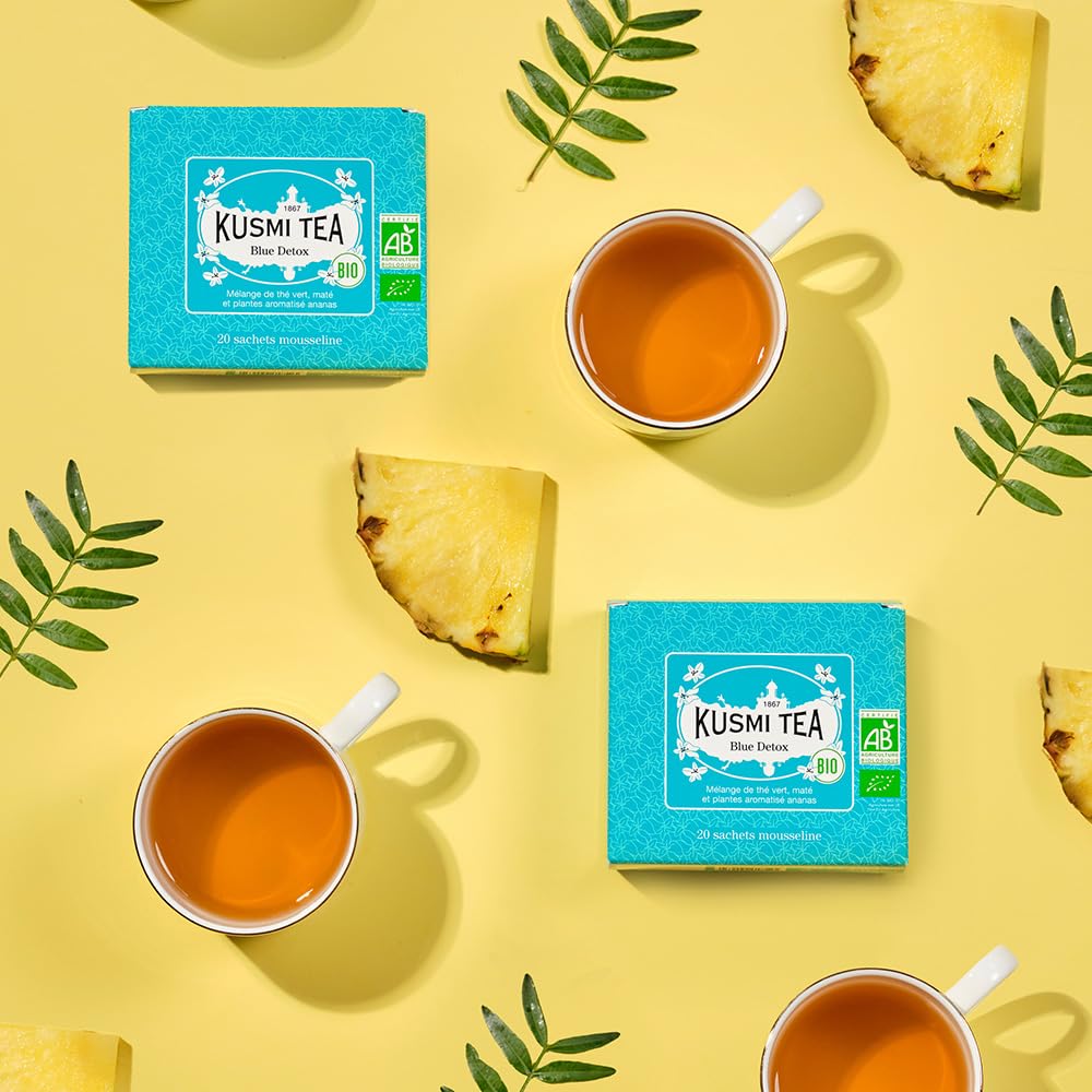Kusmi Tea - Blue Detox - Blend Of Green Tea, Mate & Pineapple - Rosehip, Rooibos, Mint, Guarana Flavours - Enjoy Hot Or Iced - E