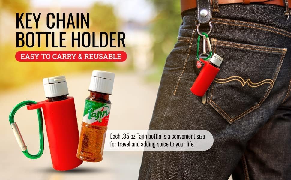 Portable 0.35Oz Taj  N Seasoning Bottle | On-The-Go Chili-Lime Flavor Enhancer Silicone Keychain Holder With Carabiner | Mini Tr