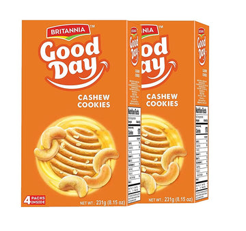 BRITANNIA Good Day Cashew Cookies Family Pack 8.15oz (231g) - Breakfast & Tea Time Snacks - Delicious Grocery Cookies (Pack of 2