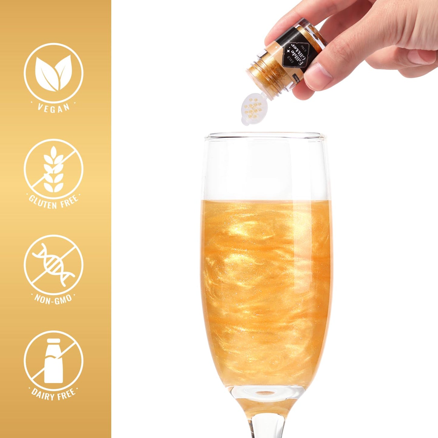 Cobakey Gold Edible Glitter - 4g Food Grade Glimmer Powder for Baking, Cake Decorating, and Cocktails