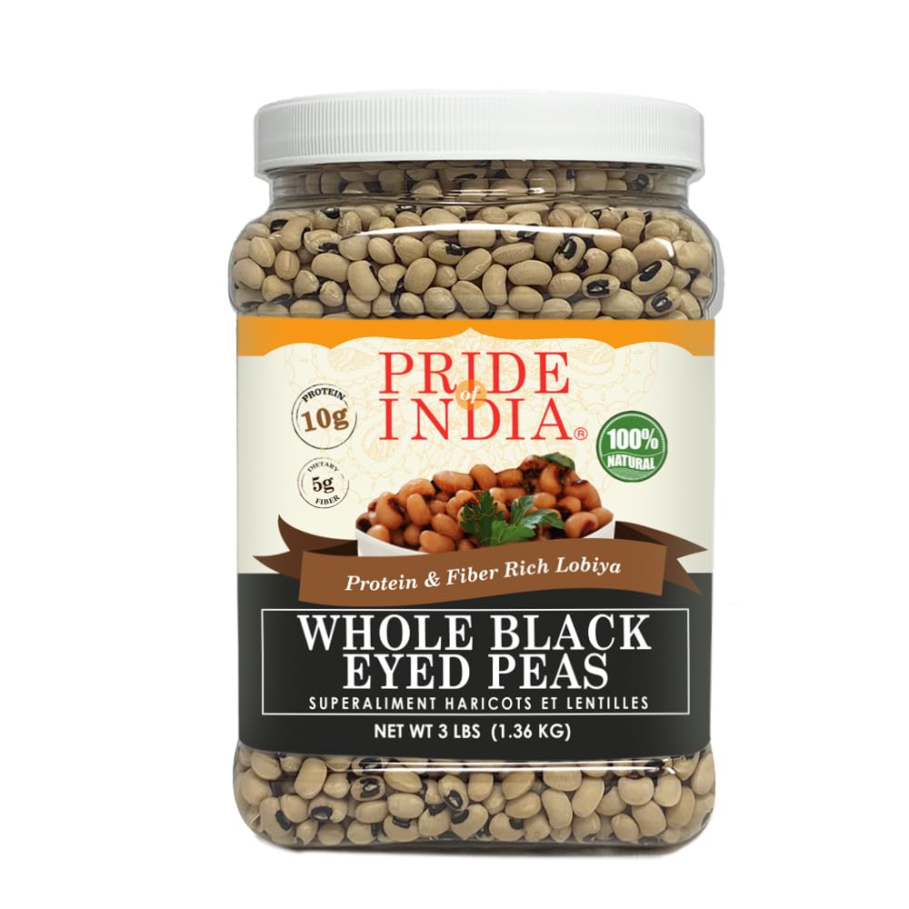 Pride Of India - Indian Whole Black Eyed Peas - Protein & Fiber Rich Lobiya, 3.0 Pound Jar