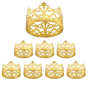 Fulanfudi 8 Pack Crown Cake Topper Gold Rhinestone Tiara Crown Cake Topper Vintage Metal Mini Tiara for Baby Shower Birthday Wed