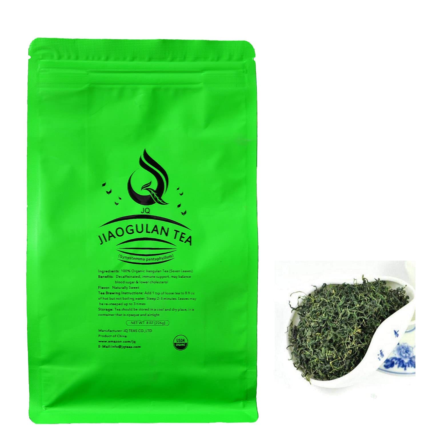 JQ Organic Loose Leaf Jiaogulan Tea 8oz - Natural Sweet Gynostemma, Southern Ginseng