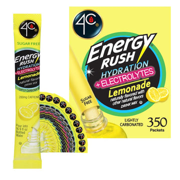 4C Powder Energy Rush Stix, Energy Rush - Lemonade Electrolyte 350 Count, Bulk Buy, Singles Stix, On the Go, Refreshing Water Fl