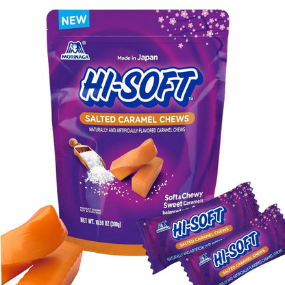 HI-SOFT Salted Caramel Chews, 5 Stand Up Pouches, 10.59 oz - Soft, Taffy Salted Caramel Chewy Candy for Sharing Treats - Bulk Ca