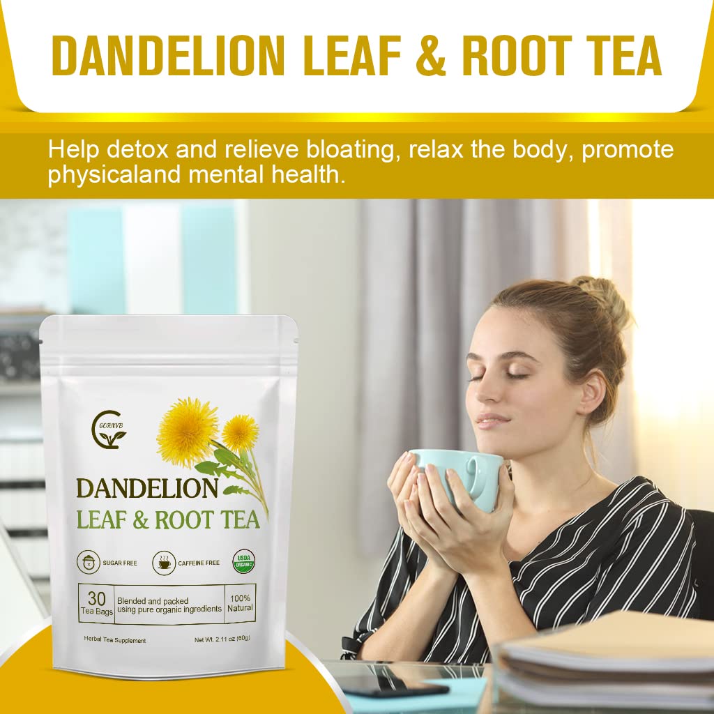 GORNVB Organic Dandelion Leaf & Root Tea - Caffeine Free, 30 Tea Bags, Supports Kidney Function and Healthy Digestion